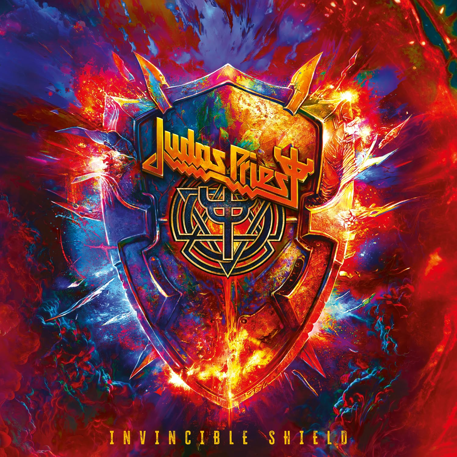 Cover of Judas Priest's latest album Invincible Shield.