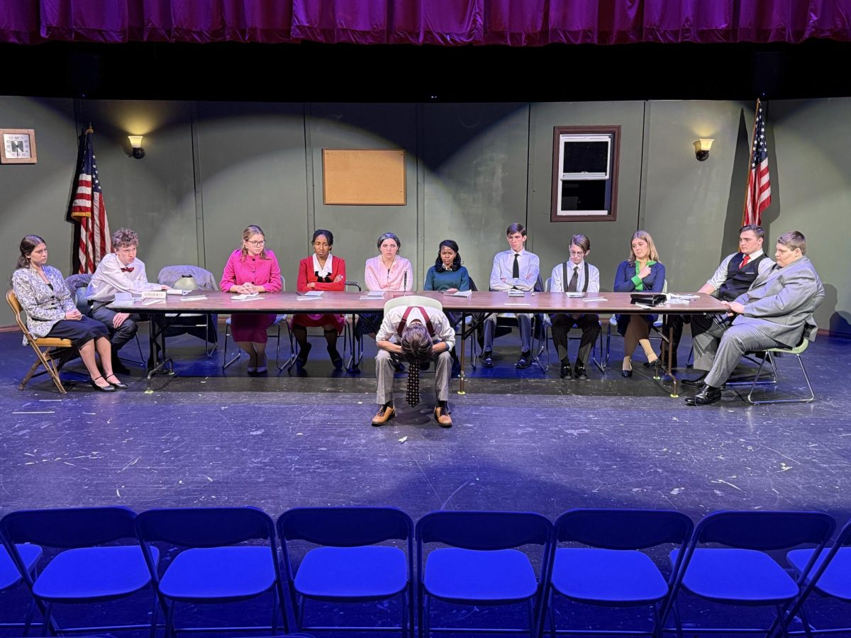 Juror 3 (Tyler Hilms) sits in front of his fellow jurors following an emotional scene.