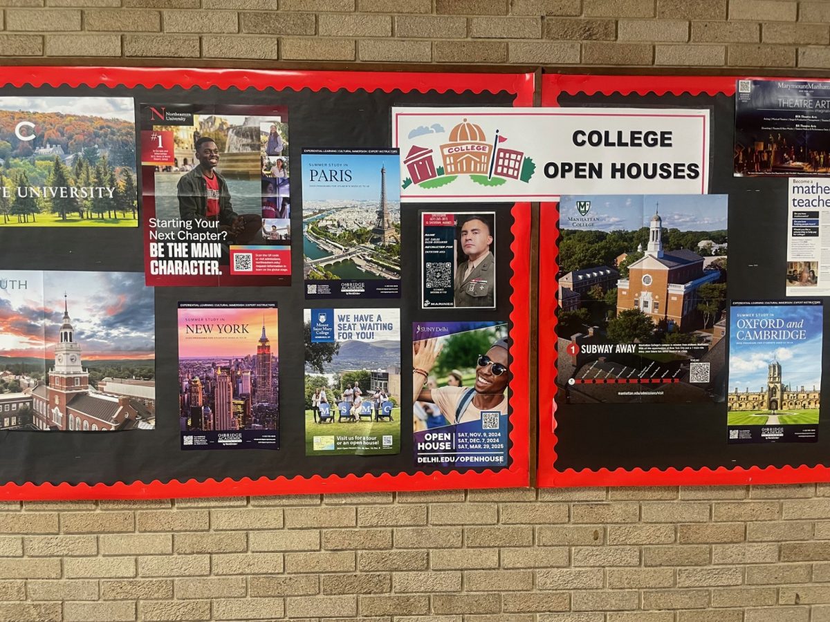 The boards outside the Student Support Center have information about different colleges, scholarships, and more.