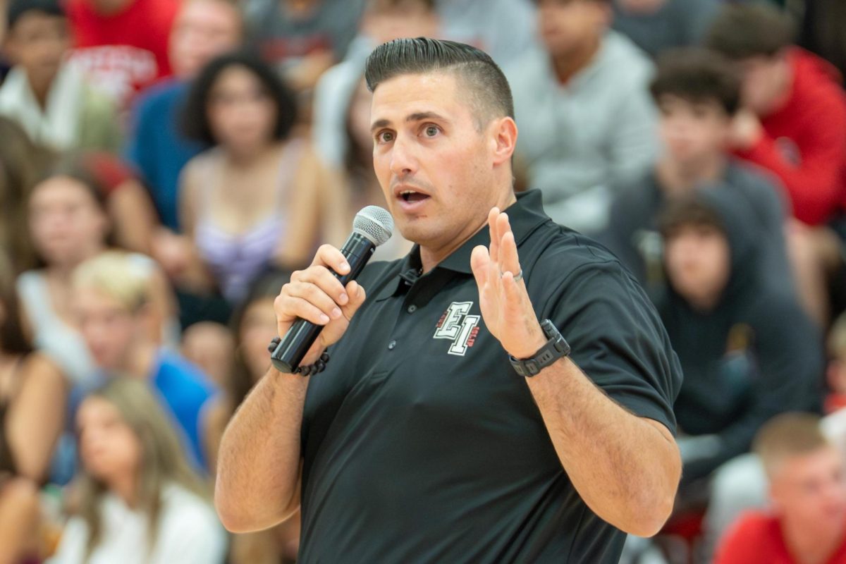 Mr. Montemarano and the EIHS fall pep rally. Photo: Lifetouch